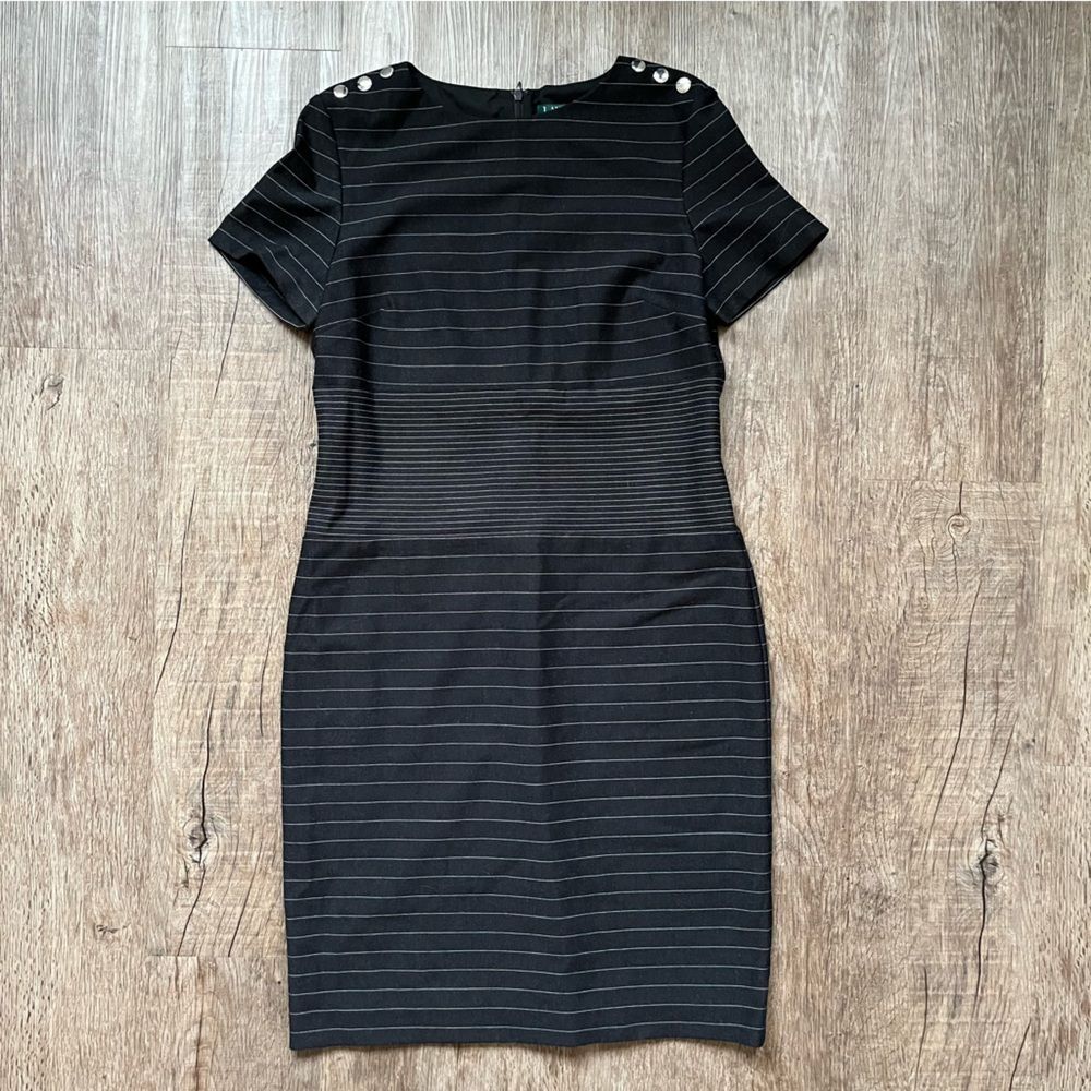 LAUREN Ralph Lauren Pinstripe Sheath Dress with Button Details